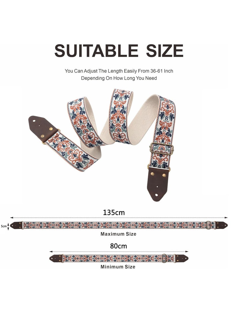 LENND Guitar Strap,Jacquard Embroidery Cotton Guitar Straps with Crazy Horse Leather Ends for Bass, Electric & Acoustic, Best Gifts for Kids, Guitarists(Golden Jacquard)  - Image 5