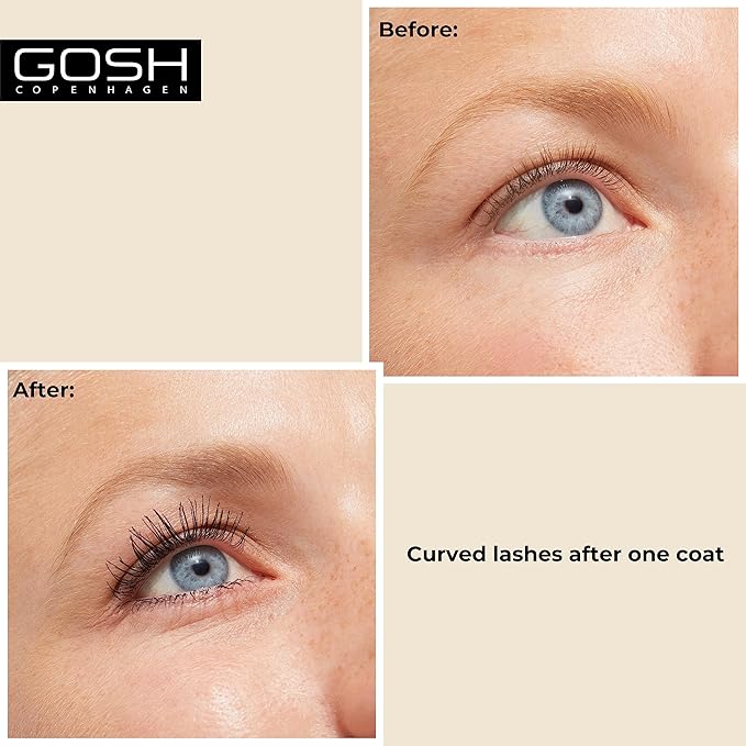 gosh ماسكارا جوش كاتشي آيز معتمدة ضد الحساسية لرموش طويلة ومحددة بشكل إضافي مع تأثير عيون القطط | ماسكارا مضادة للحساسية لمرضى الحساسية ومرتدي العدسات اللاصقة | خالية من العطور | 001 أسود - Image 3