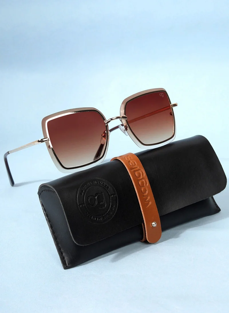 Woggles Latest &amp; Stylish UV Protected Golden Square Sunglasses for Women