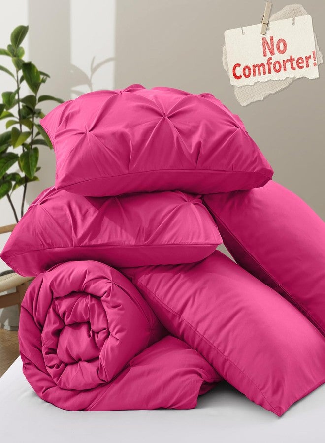 VACVELT 5 Piece Pinch Pleated Duvet Cover Full/Queen Size Set, Hot Pink Pintuck Duvet Cover with Zipper & 8 Ties, Shabby Chic Microfiber Duvet Cover + 2 Pillow Shams + 2 Pillowcases, No Comforter - Image 4