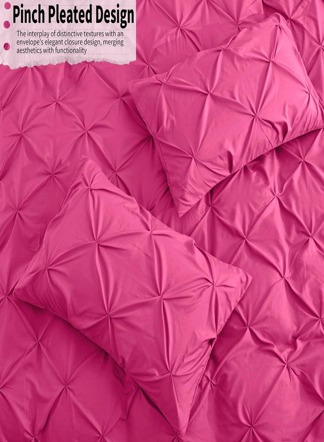 VACVELT 5 Piece Pinch Pleated Duvet Cover Full/Queen Size Set, Hot Pink Pintuck Duvet Cover with Zipper & 8 Ties, Shabby Chic Microfiber Duvet Cover + 2 Pillow Shams + 2 Pillowcases, No Comforter - Image 5