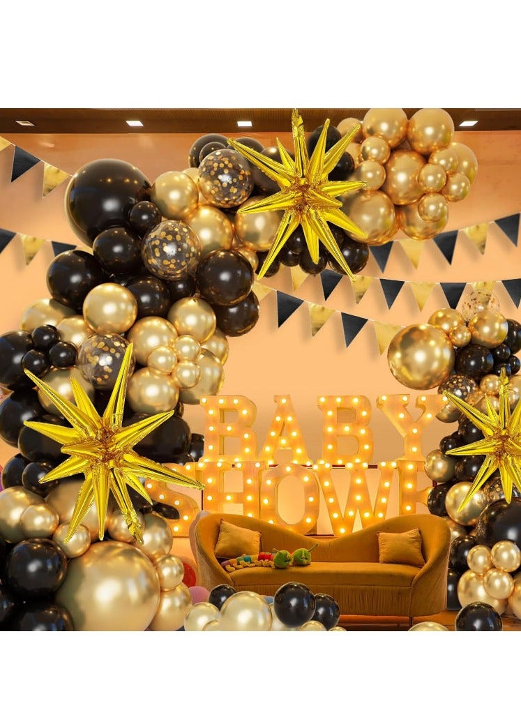 75-Piece Black and Gold Balloon Garland Arch Kit - 5, 10, 12, 18 Inch Black, Gold, and Confetti Latex Balloons for 2025 Graduation, New Year, Birthday, Anniversary, and Party Decorations - Image 1
