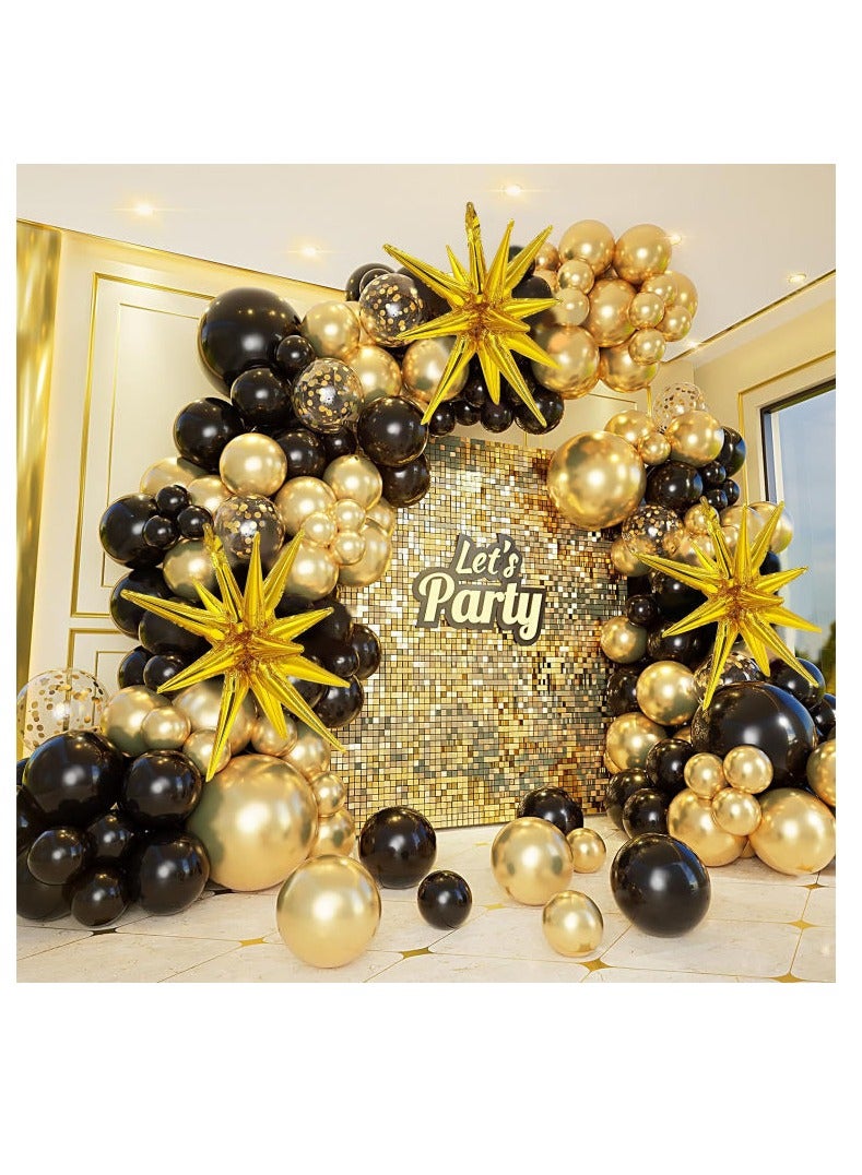 75-Piece Black and Gold Balloon Garland Arch Kit - 5, 10, 12, 18 Inch Black, Gold, and Confetti Latex Balloons for 2025 Graduation, New Year, Birthday, Anniversary, and Party Decorations - Image 3