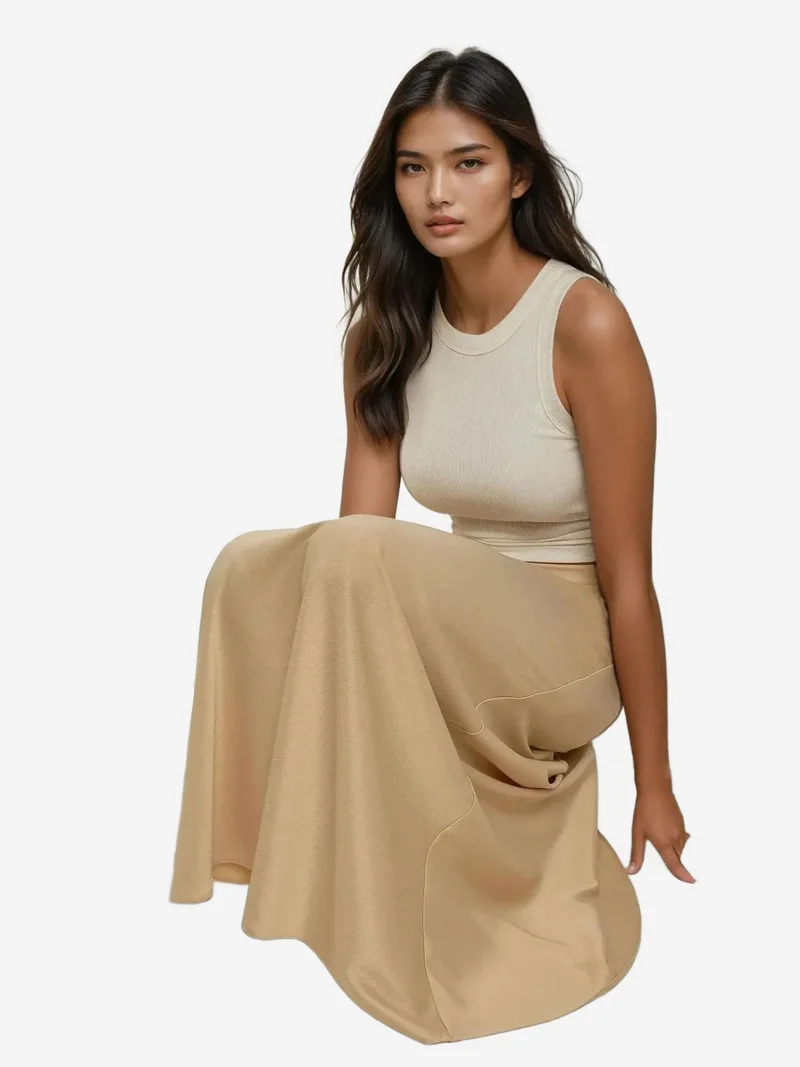 HICCUP Premium Mid Waist Maxi Satin Skirt