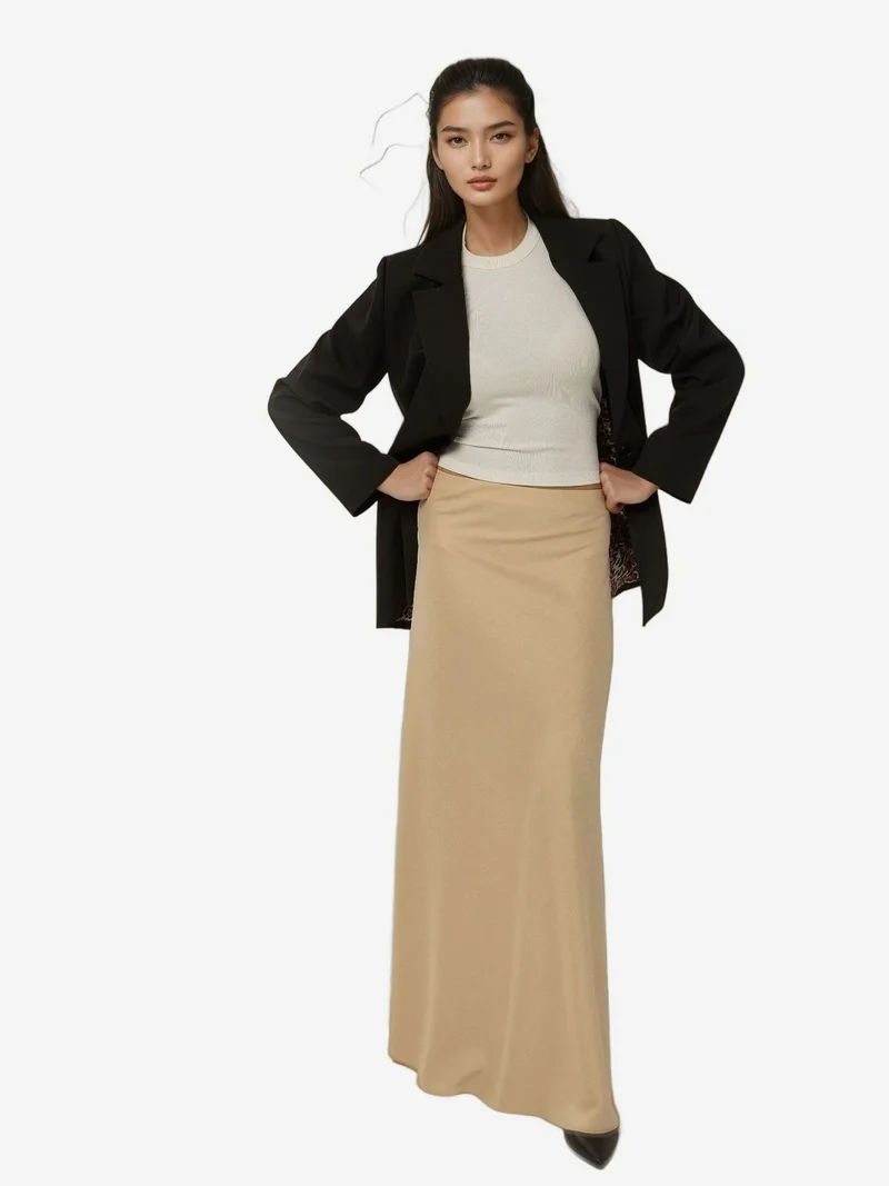 زوبعة تنورة ماكسي ساتان بخصر متوسط