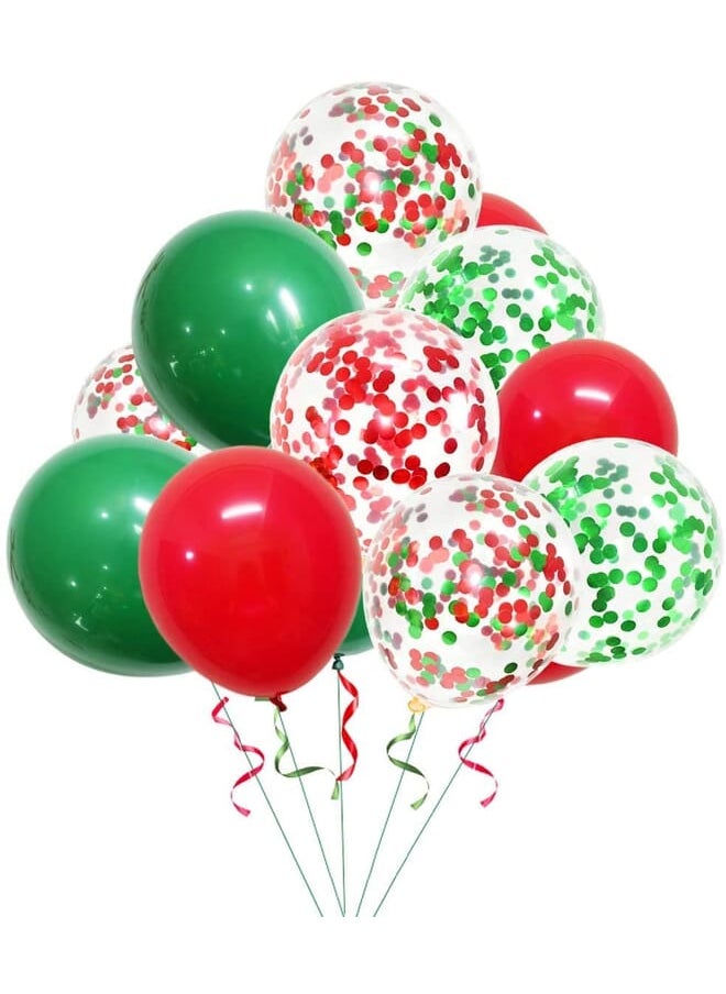 Party Time 100 Pcs Merry Christmas Balloon Decorations 12 Inch | Holiday Season Decorations Red And Green Latex Balloons | Red And Green Confetti Balloons 12 Inch Sets  - Image 1