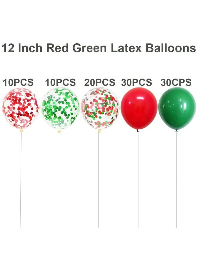 Party Time 100 Pcs Merry Christmas Balloon Decorations 12 Inch | Holiday Season Decorations Red And Green Latex Balloons | Red And Green Confetti Balloons 12 Inch Sets  - Image 2