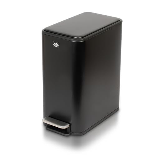 Clorox Slim Trash Can - 2.6 Gallon (10 Liter) Small Metal Trash Can with Soft Close Lid, Step Pedal, Removable Bucket - Black Stainless Waste Bin for Narrow Spaces, Bathroom, and Office - Image 1