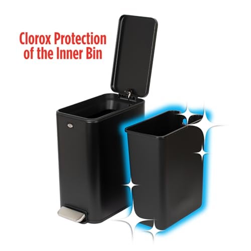 Clorox Slim Trash Can - 2.6 Gallon (10 Liter) Small Metal Trash Can with Soft Close Lid, Step Pedal, Removable Bucket - Black Stainless Waste Bin for Narrow Spaces, Bathroom, and Office - Image 3
