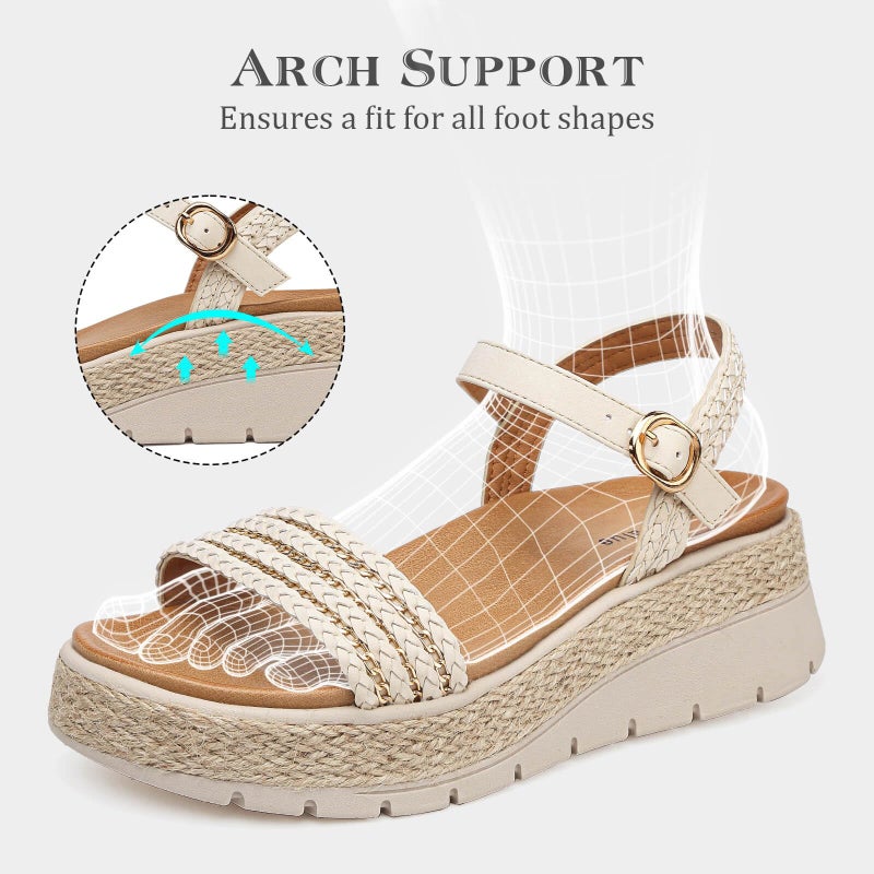 GoodValue Womens Platform Espadrille Wedge Sandals Open Toe Adjustable Ankle Strap Comfortable Flatform Sandals - Image 2