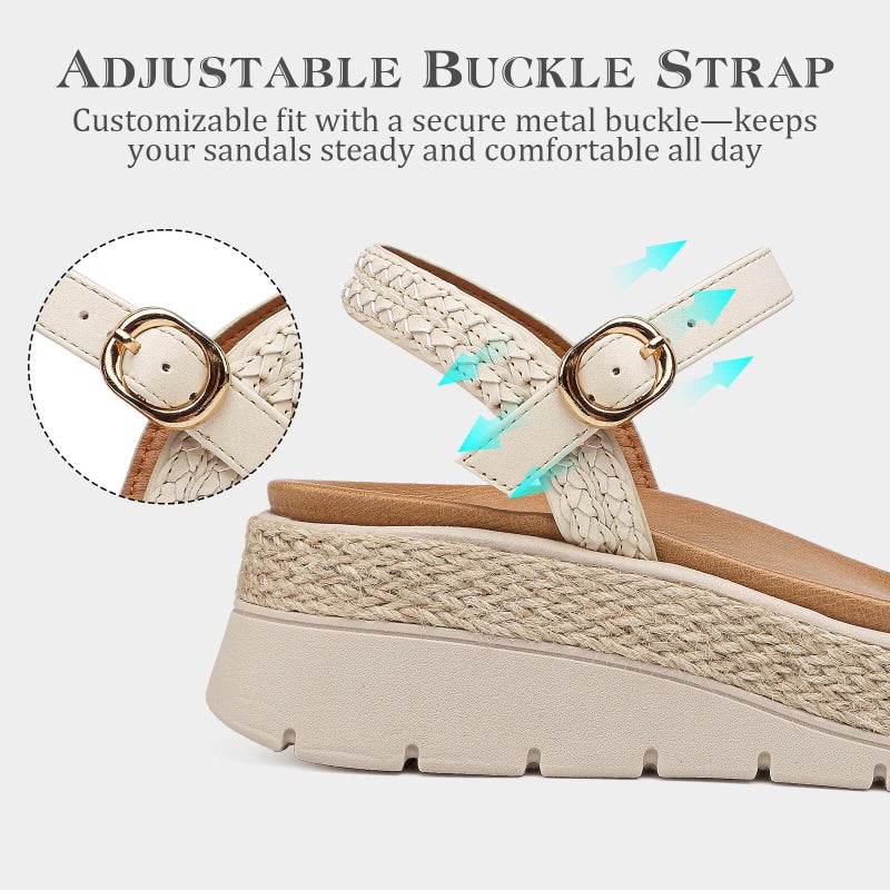 GoodValue Womens Platform Espadrille Wedge Sandals Open Toe Adjustable Ankle Strap Comfortable Flatform Sandals - Image 3