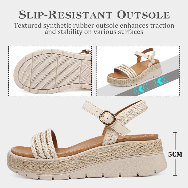 GoodValue Womens Platform Espadrille Wedge Sandals Open Toe Adjustable Ankle Strap Comfortable Flatform Sandals - Image 4