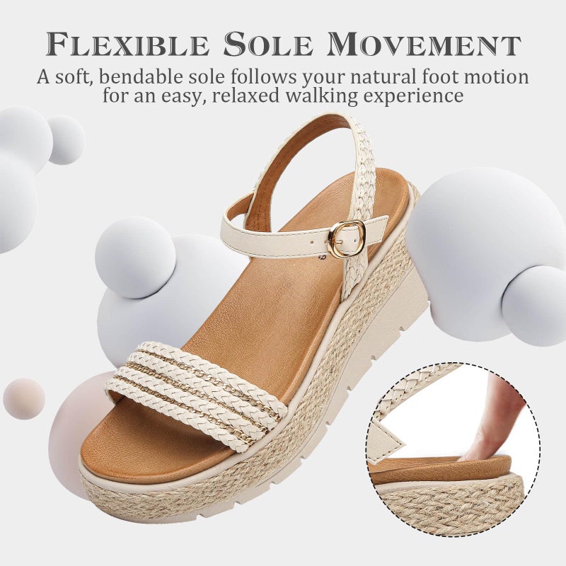GoodValue Womens Platform Espadrille Wedge Sandals Open Toe Adjustable Ankle Strap Comfortable Flatform Sandals - Image 5