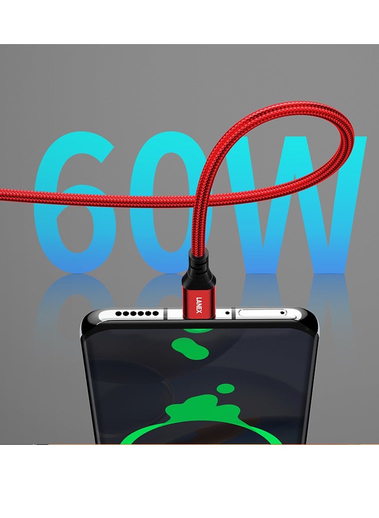 LANEX LS30CC Type-C to Lightning Cable, 1 Meter, Fabric, 60W, Black - Image 2