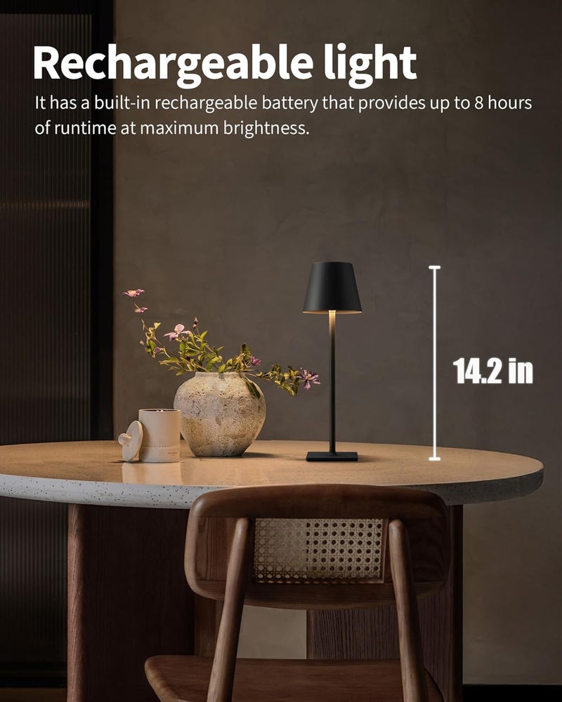 KDG Cordless Table Lamp, Portable LED Desk Lamp, 5000mAh Battery Operated, 3 Color Stepless Dimming Up, for Restaurant/Bedroom/Bars/Outdoor Party/Camping/Coffee Shop Atmosphere Night Light(Black) - Image 1