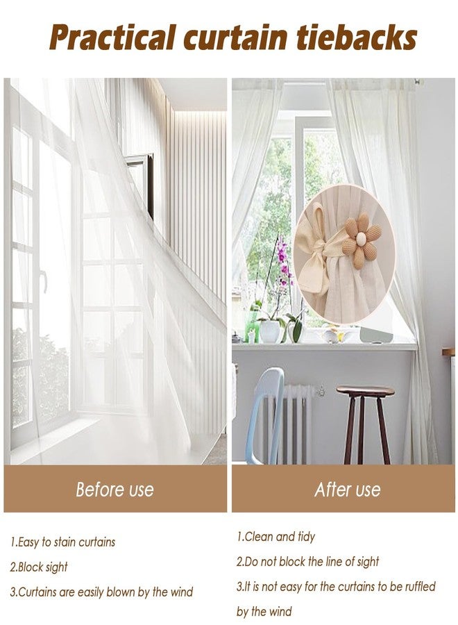 SRG 4Pcs Curtain Tiebacks | Boho Flower Curtain Holdbacks | Simple Elegant Sunflower Curtain Holders | Boho Bedroom Decorï¼ã2Pcs Cream&2Pcs Khakiï¼‰ - Image 5