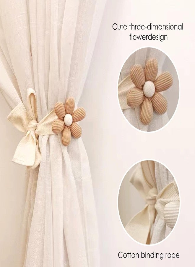 SRG 4Pcs Curtain Tiebacks | Boho Flower Curtain Holdbacks | Simple Elegant Sunflower Curtain Holders | Boho Bedroom Decorï¼ã2Pcs Cream&2Pcs Khakiï¼‰ - Image 2
