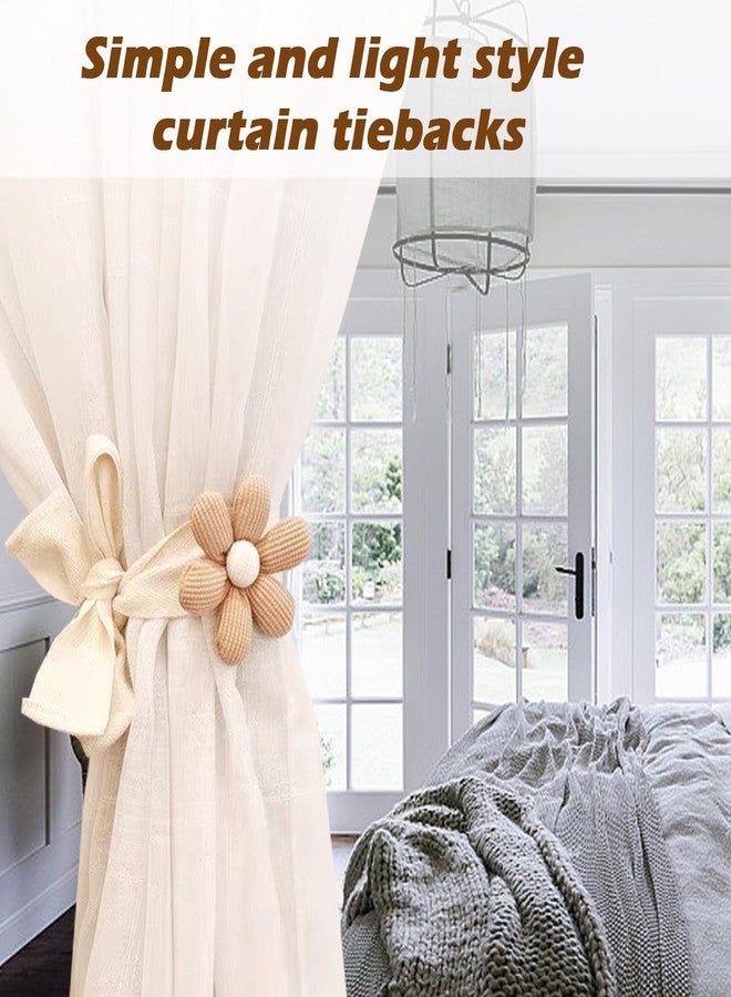 SRG 4Pcs Curtain Tiebacks | Boho Flower Curtain Holdbacks | Simple Elegant Sunflower Curtain Holders | Boho Bedroom Decorï¼ã2Pcs Cream&2Pcs Khakiï¼‰ - Image 4