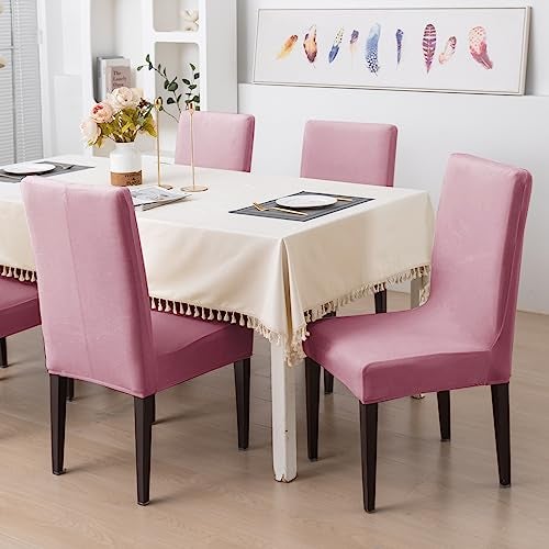 HOKIPO 200 GSM Premium Velvet Series Chair Covers Set of 4, Pink (AR-4735-PNK*4) - Image 3