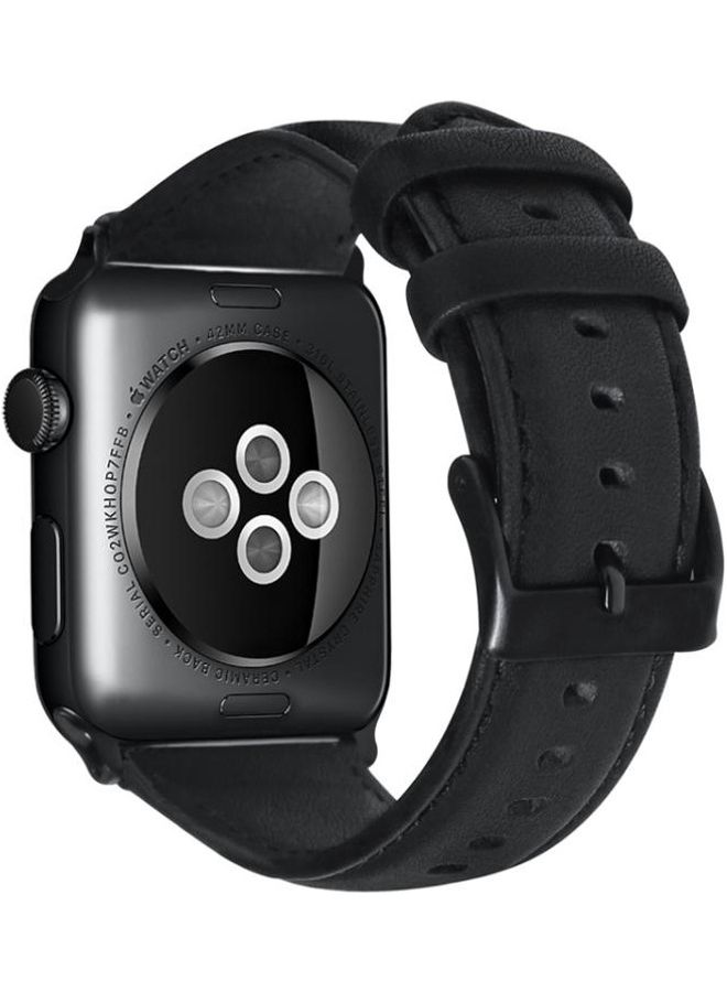 NIBEMINENT Oil Wax Genuine Strap Watchband For Apple Watch Series 7 41mm/6 & SE 5 4 40mm/3 2 1 38mm Black - Image 1
