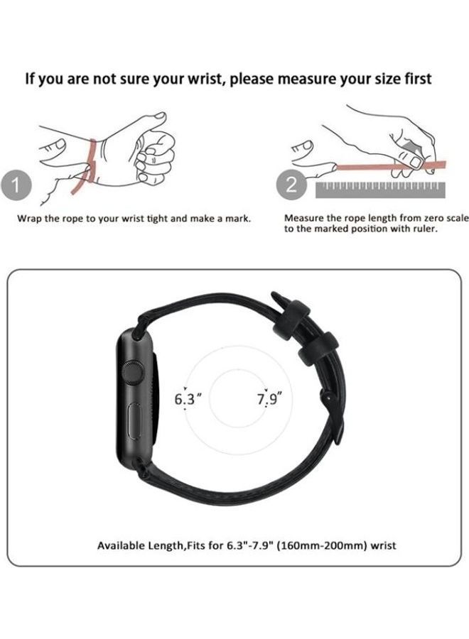 NIBEMINENT Oil Wax Genuine Strap Watchband For Apple Watch Series 7 41mm/6 & SE 5 4 40mm/3 2 1 38mm Black - Image 5