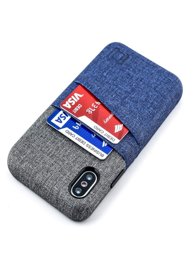 Dockem Luxe Wallet Case for iPhone X/XS: Slim Minimalist Case w/ 2 Credit Card Holder Slots: UltraGrip Canvas Style Synthetic Leather (Blue and Grey) - Image 1