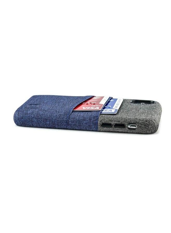 Dockem Luxe Wallet Case for iPhone X/XS: Slim Minimalist Case w/ 2 Credit Card Holder Slots: UltraGrip Canvas Style Synthetic Leather (Blue and Grey) - Image 3