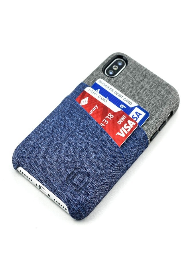 Dockem Luxe Wallet Case for iPhone X/XS: Slim Minimalist Case w/ 2 Credit Card Holder Slots: UltraGrip Canvas Style Synthetic Leather (Blue and Grey) - Image 2