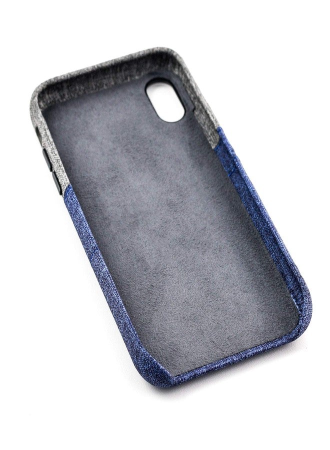 Dockem Luxe Wallet Case for iPhone X/XS: Slim Minimalist Case w/ 2 Credit Card Holder Slots: UltraGrip Canvas Style Synthetic Leather (Blue and Grey) - Image 5