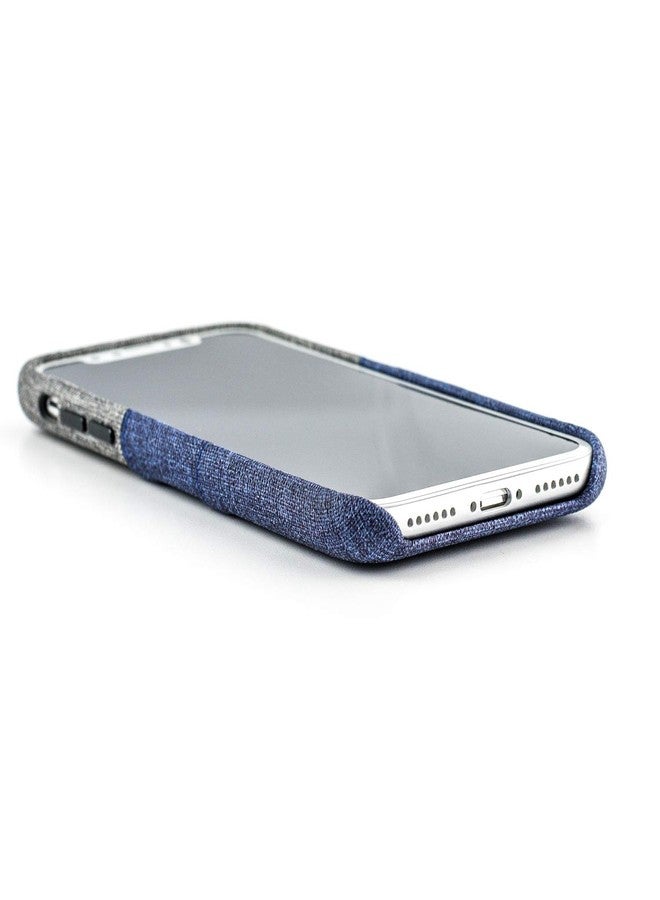 Dockem Luxe Wallet Case for iPhone X/XS: Slim Minimalist Case w/ 2 Credit Card Holder Slots: UltraGrip Canvas Style Synthetic Leather (Blue and Grey) - Image 4