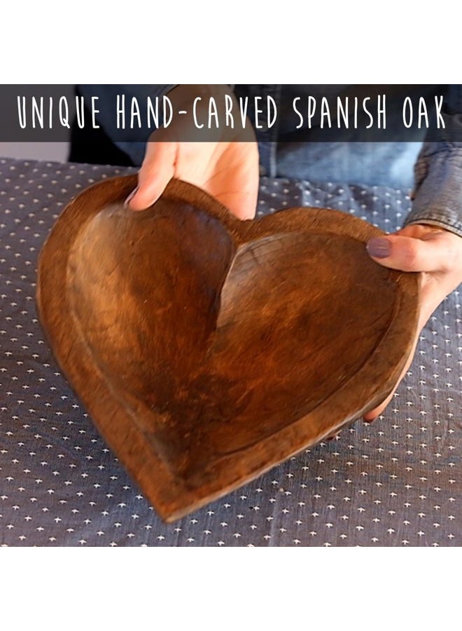 MAINEVENT Decorative Bowl Home Decor 10.5 x 12 Inches, Wooden Dough Bowl Decor, Wooden Bowl Decor Wood Bowl Dining Room Table Centerpiece Decor Bowl Wood Bowl Decorative Wood Dough Bowl Heart Shaped Bowl - Image 2