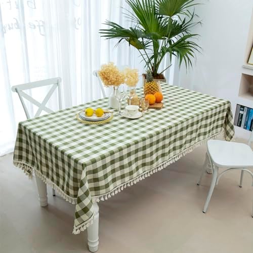 Midsummer Breeze Checkered Rectangle Tablecloth, Heavy Weight Cotton Gingham Table Cloth Plaid Table Cover for Spring Summer Picnic Kitchen Dinner Restaurant Outdoor Party（55x70”,Green - Image 2