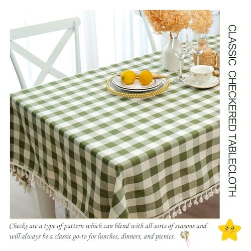 Midsummer Breeze Checkered Rectangle Tablecloth, Heavy Weight Cotton Gingham Table Cloth Plaid Table Cover for Spring Summer Picnic Kitchen Dinner Restaurant Outdoor Party（55x70”,Green - Image 3