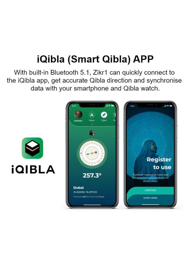 إيكيبلا - خاتم تسبيح ذكر ذكي من iQIBLA، تذكير بإشعارات أوقات الصلاة اليومية للمسلمين 5 مع شاشة OLED، عداد تسبيح يرتبط بتطبيق iQibla، مقاوم للماء، مقاس 22 مم - أسود/رمادي - Image 1
