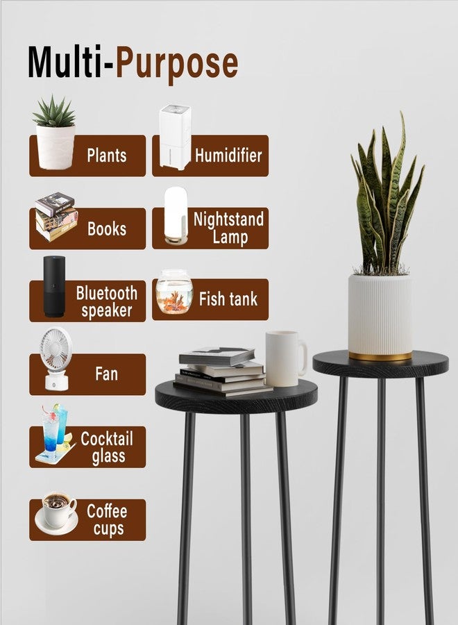 SAKSUN Plant Stand Indoor 2 Pack: Corner Wood 20 Inch Plant Stand Mid Century Modern Decor - Small Round Plant Table for Indoor Plants - Outdoor Plant Holder for Patio Living Room Bathroom Office (Black) - Image 5
