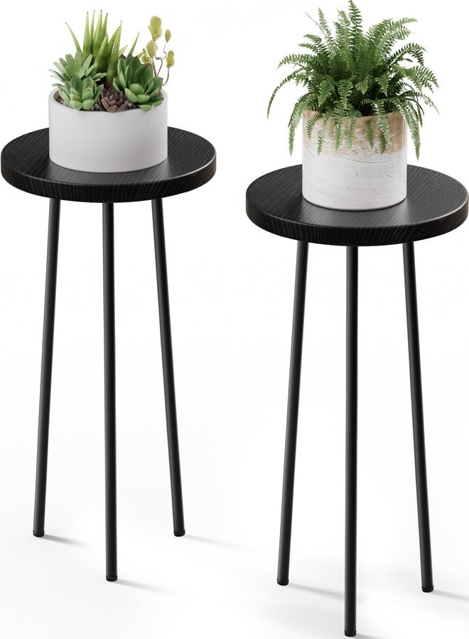 SAKSUN Plant Stand Indoor 2 Pack: Corner Wood 20 Inch Plant Stand Mid Century Modern Decor - Small Round Plant Table for Indoor Plants - Outdoor Plant Holder for Patio Living Room Bathroom Office (Black) - Image 1