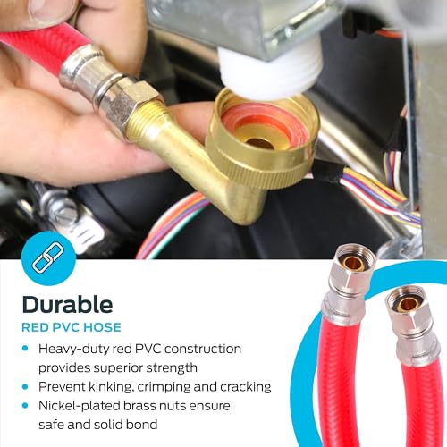 Eastman 6 Foot Dishwasher Supply Line, 3/8 Inch x 3/8 Inch Compression, 3/8 Inch MIP and 3/4 Inch FHT Elbow, PVC Dishwasher Connectors, Red, 41061 - Image 5