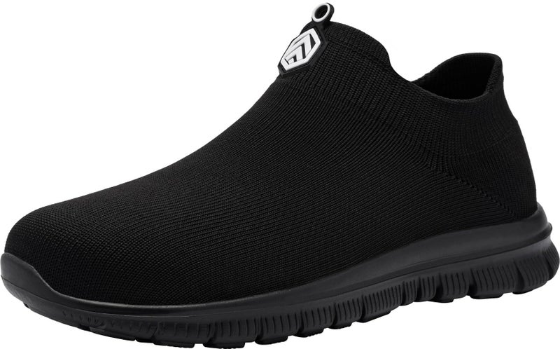LARNMERN Steel Toe Shoes Men Women Slip On Work Boots Safety Sneakers Comfortable Lightweight Walking Tennis Construction Footwear (14 Women/12 Men, Black) - Image 1