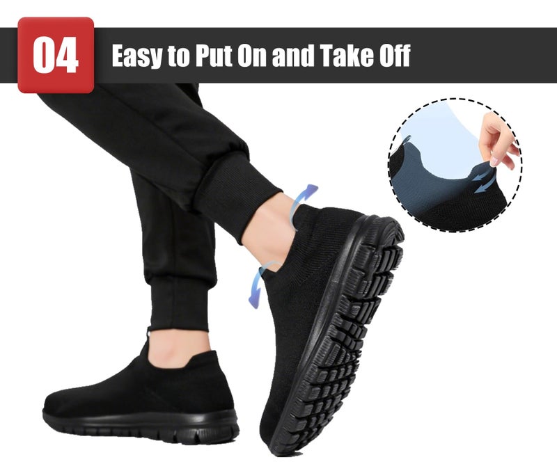 LARNMERN Steel Toe Shoes Men Women Slip On Work Boots Safety Sneakers Comfortable Lightweight Walking Tennis Construction Footwear (14 Women/12 Men, Black) - Image 5