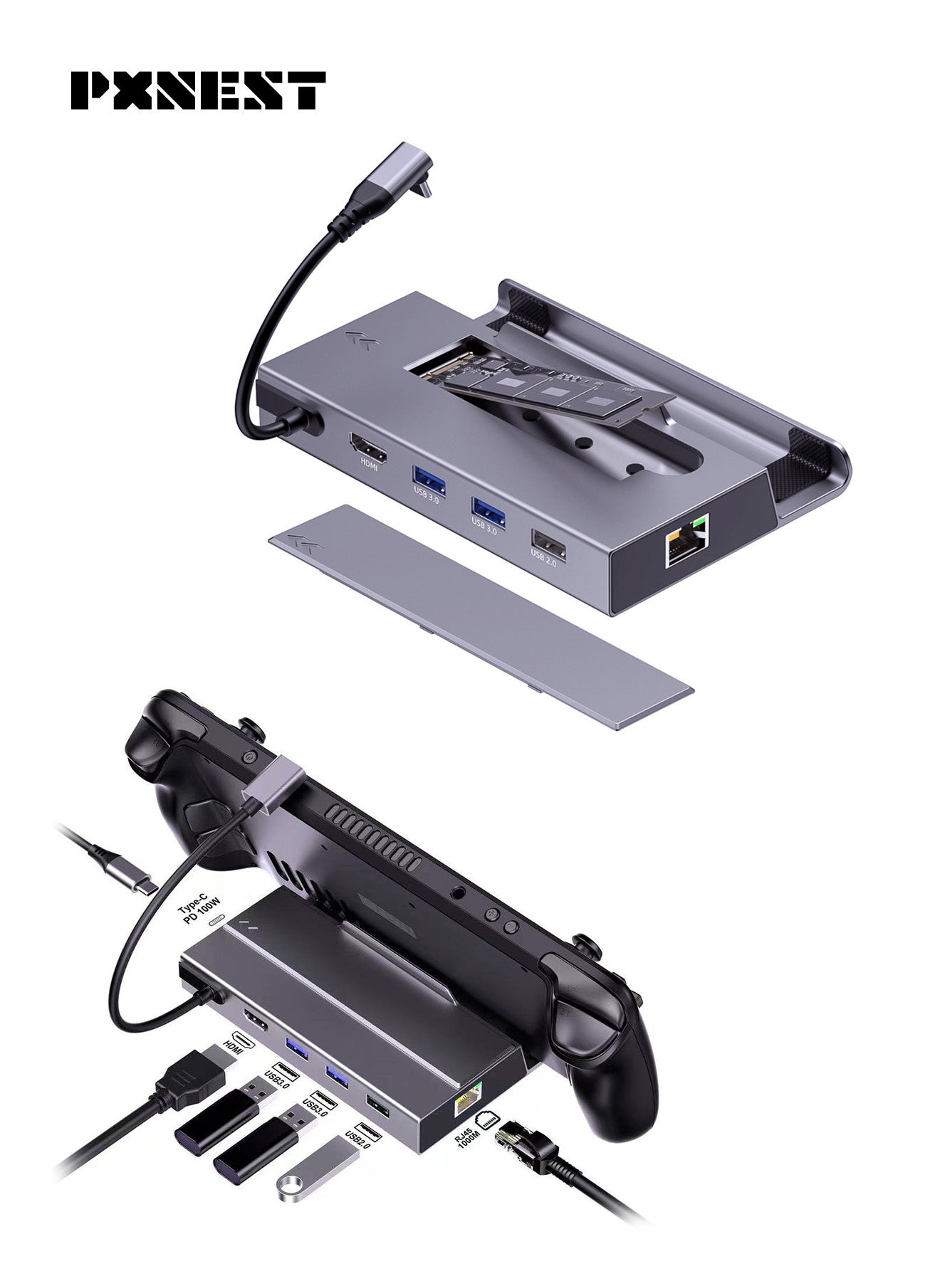 Pxnest Pxnest 6-in-1 Docking Station For Steam Deck Rog Ally m.2 ssd Z894310AFCFC0E5355E97Z