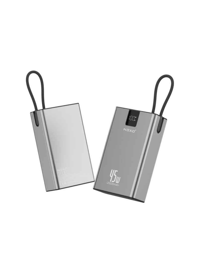 نوكسو باور بانك NOXO PN-14 20000 مللي أمبير 45 واط شحن فائق السرعة، رمادي - Image 2