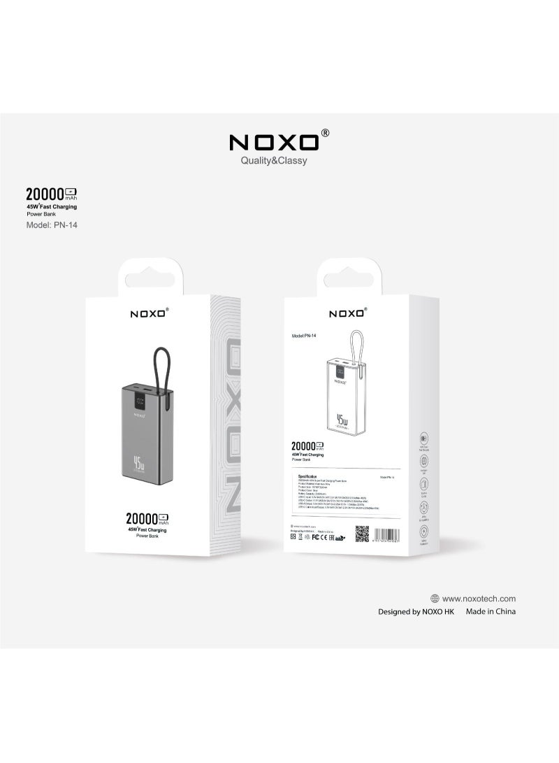 نوكسو باور بانك NOXO PN-14 20000 مللي أمبير 45 واط شحن فائق السرعة، رمادي - Image 3