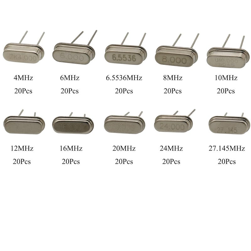 Raogoodcx 200PCS 10Value Crystal Oscillator Resonators Assortment Kit 4 MHz, 6 MHz, 6.5536MHz，8 MHz, 10 MHz, 12 MHz, 16 MHz, 20 MHz, 24 MHz, 27.145 MHz - Image 2