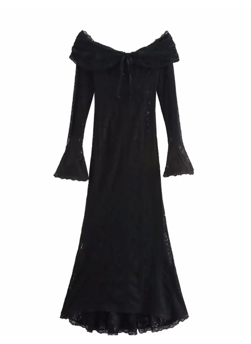 Generic - Womens Off-Shoulder Strapless Lace Dress European and American Style Fashionable Fast Selling Item Sleeveless For All Seasons Black - Image 1