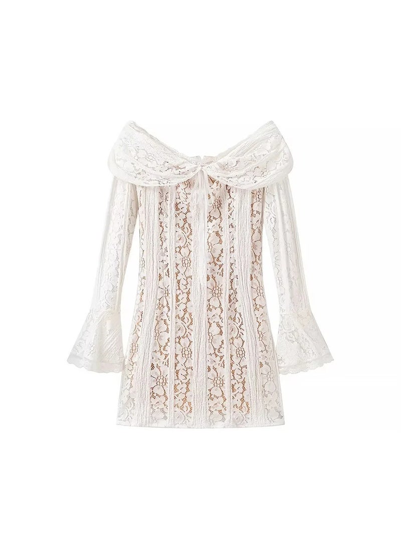 Generic - Womens Off-Shoulder Strapless Lace Dress European and American Style Fashionable Fast Selling Item Sleeveless For All Seasons Black - Image 1