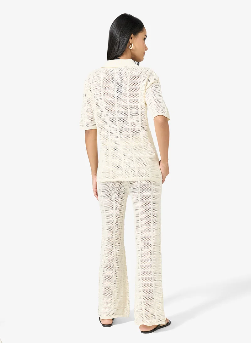 Ginger Knitted Button Up Shirt & Pant Coord Set