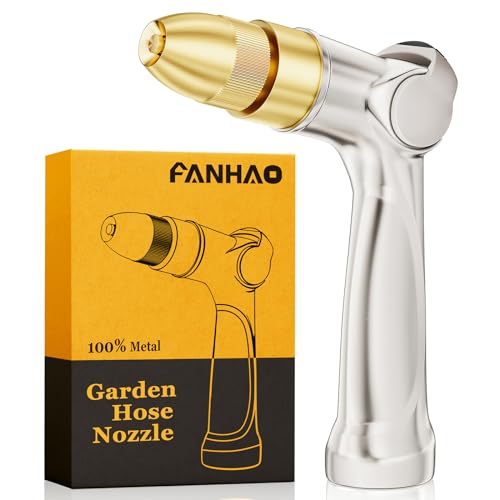 FANHAO Professional Heavy Duty Garden Hose Nozzle, 100% Metal Thumb Control Water Nozzle with Brass Tip, High Pressure Adjustable Water Hose Sprayer for Lawn & Plant Watering, Car & Pet Washing - Image 1