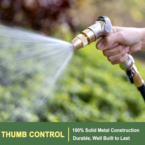FANHAO Professional Heavy Duty Garden Hose Nozzle, 100% Metal Thumb Control Water Nozzle with Brass Tip, High Pressure Adjustable Water Hose Sprayer for Lawn & Plant Watering, Car & Pet Washing - Image 2