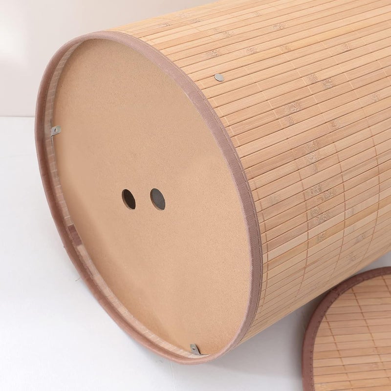 Kuber Industries Bamboo Basket With LidFoldable Laundry Basket For ClothesDurable Rope Handles Removable Bag Natural - Image 5