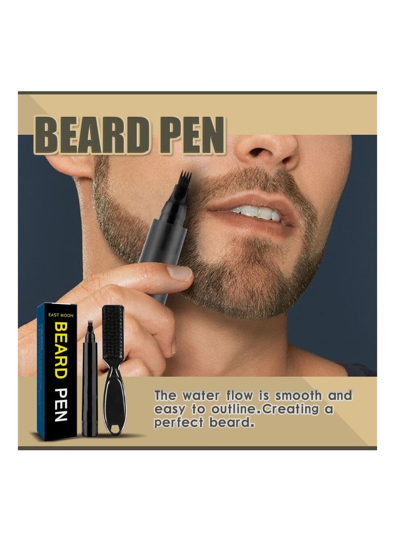 East Moon - Beard Pencil Filler for Men, Long Lasting Beard Filling Pen Kit with Brush and Beard Styling Comb Tool Creates Natural Looking Beard, Moustache and Eyebrows - Image 1